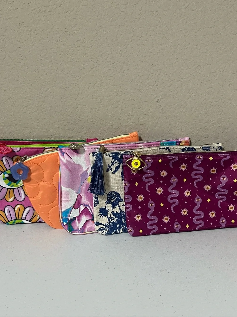 6 IPSY Makeup Bags Multi-colored pouches with various patterns BRAND NEW